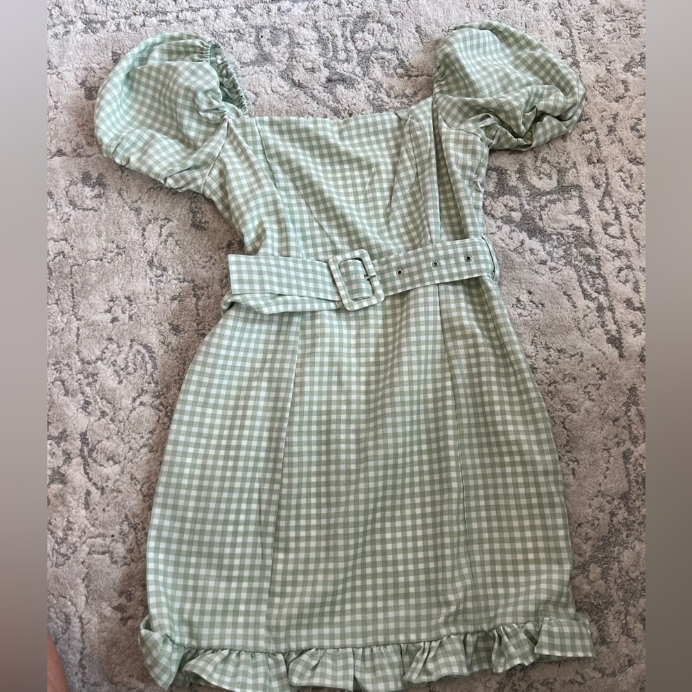 Green gingham mini dress